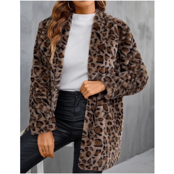 BellanBlue Jackets & Blazers - Cozy Leopard Print Vegan Fur Open Front Oversized Jacket